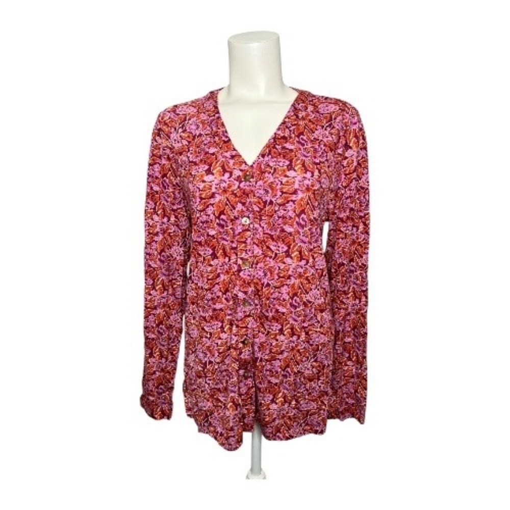 Isaac Mizrahi Live Floral Button Down Top Long Sleeve Pink Orange Size M M